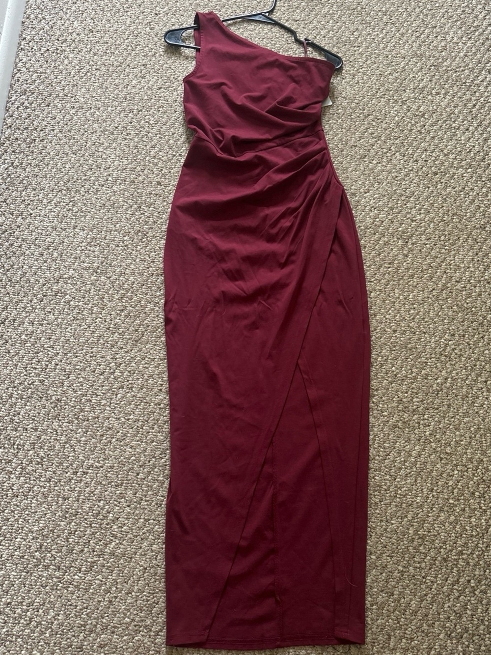 One shoulder burgundy long dress